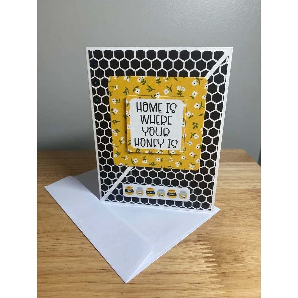 Bee & Flowers Greeting Card – Handmade A2 Card – All Occasion Blank Card